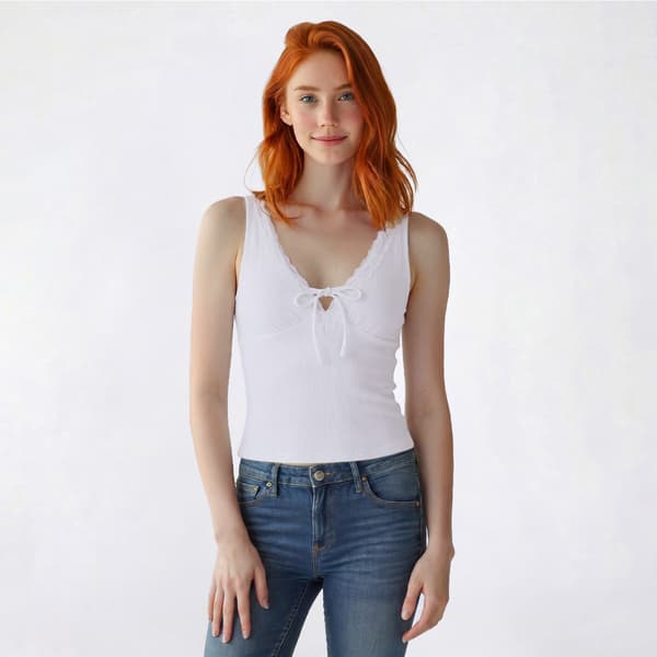 Juniors Madden Girl Tie Front Lace Neck Trim Tank Top - image 