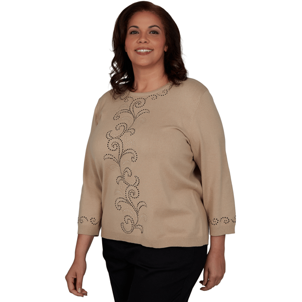 Plus Size Alfred Dunner Travel Advisory Beaded Scroll Sweater