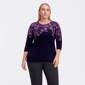 Plus Size Emily Daniels 3/4 Sleeve Floral Rhinestone Sweater - image 1