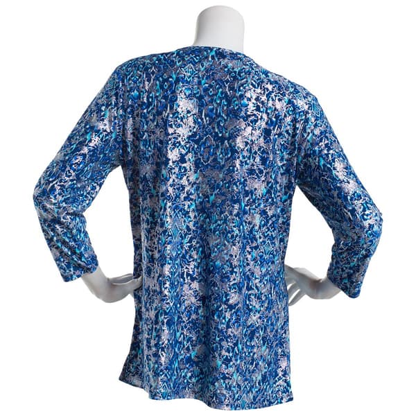 Womens Emily Daniels 3/4 Sleeve Foil Ikat Bar Neck Tunic Top