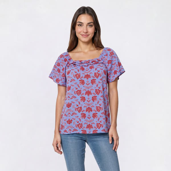 Womens Absolutely Famous Floral Ruffle Neck Blouse - image 