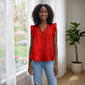 Womens Nanette Lepore Short Ruffle Sleeve V-Neck Pleat Blouse - image 1