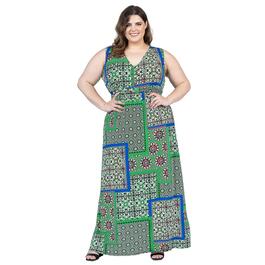 Plus Size 24/7 Comfort Apparel Geometric Empire Waist Maxi Dress