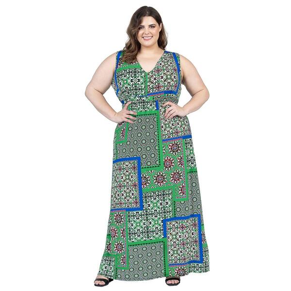 Plus Size 24/7 Comfort Apparel Geometric Empire Waist Maxi Dress - image 