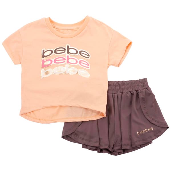 Girls &#40;7-12&#41; Bebe Logo Drop Tail Tee & Butterfly Shorts Set
