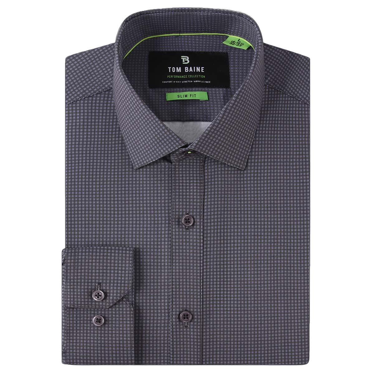 Mens Tom Baine Slim Fit Performance Dress Shirt - Black Print