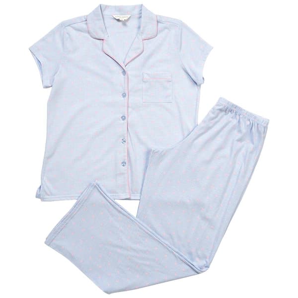 Womens Laura Ashley Short Sleeve Notch Collar Hearts Pajama Set - image 