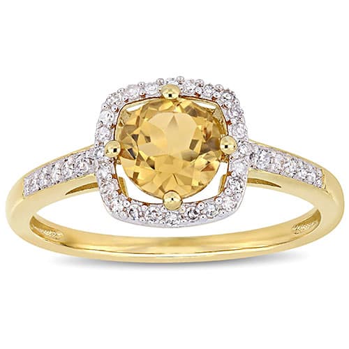 Gemstone Classics™ 10kt. Gold & Citrine Square Halo Ring