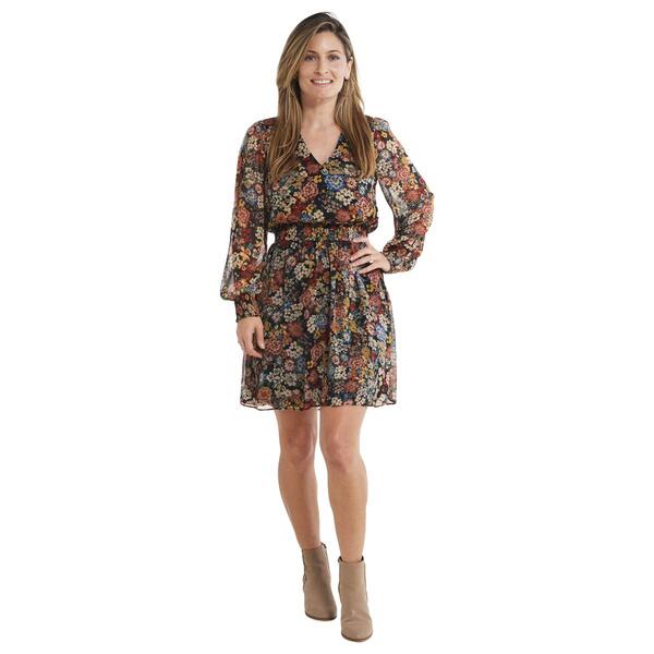 Petite MSK Long Sleeve V-Neck Print Yoryu Dress - image 