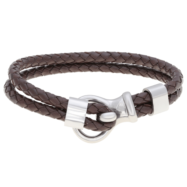 Mens Lynx Stainless Steel & Leather Bracelet - image 