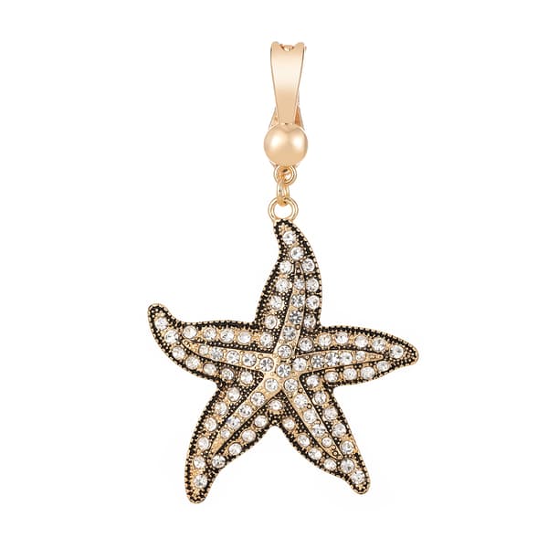 Wearable Art Gold-Tone Hematite & CZ Starfish Enhancer Pendant - image 