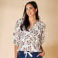 Womens Como Blue Elbow Sleeve Split Neck Floral Blouse - image 2