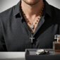 Mens Iron Saints Two-Tone Rosary-Style Necklace w/ Crucifix - image 3