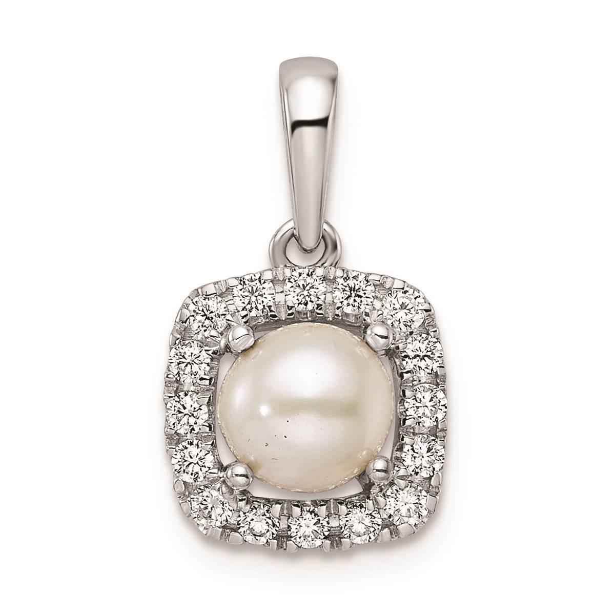 Pure Fire 14kt. White Gold Lab Grown Diamond & Pearl Pendant