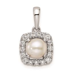 Pure Fire 14kt. White Gold Lab Grown Diamond & Pearl Pendant