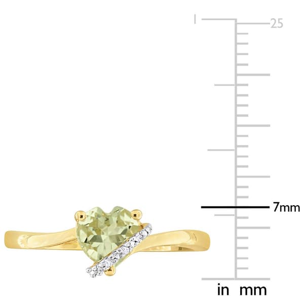 Gold Plated Sterling Silver Green Quartz & Diamond Heart Ring
