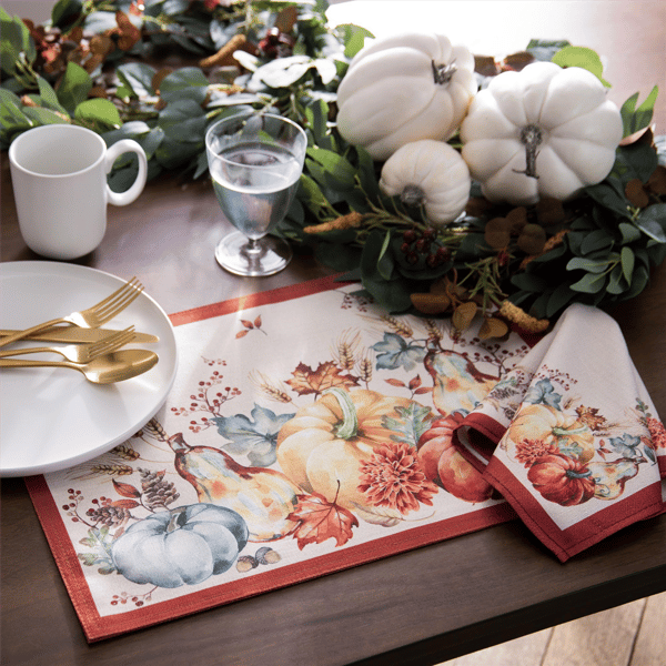 Threadmade Botanical Harvest Pumpkin Engineered Napkins -Set of 4