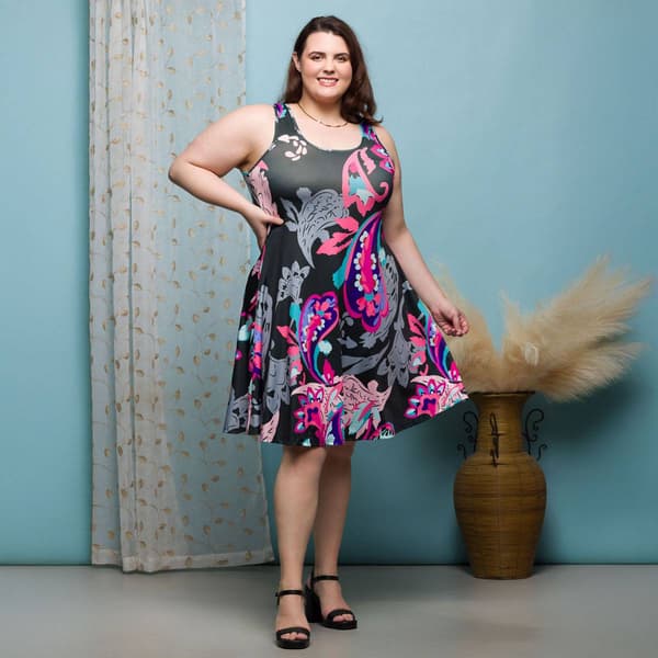 Plus Size 24/7 Comfort Apparel Pink Paisley Tank Swing Dress