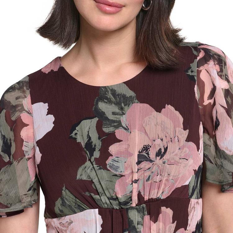 Womens Calvin Klein Flutter Sleeve Floral Chiffon Midi Dress