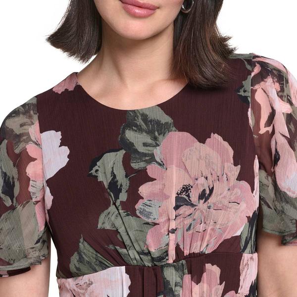 Womens Calvin Klein Flutter Sleeve Floral Chiffon Midi Dress