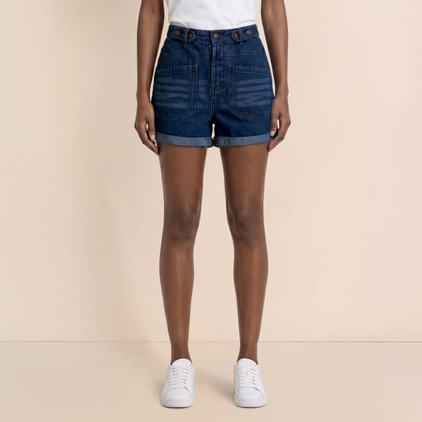 Womens MNK Oversized Pocket Lace Trim Hem High Waist Denim Shorts