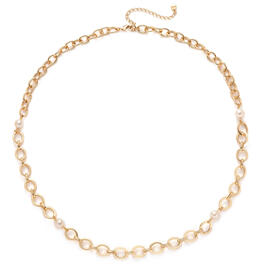 Wearable Art Gold-Tone Chain Station w/ Pearls Necklace