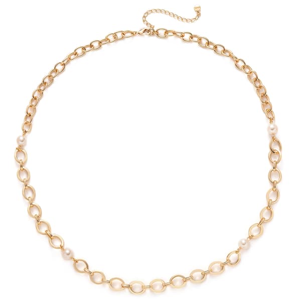 Wearable Art Gold-Tone Chain Station w/ Pearls Necklace - image 