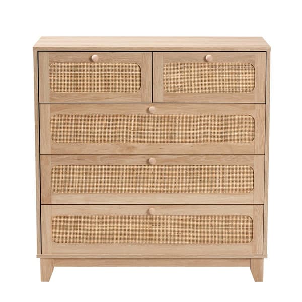 Baxton Studio Elsbeth Oak Brown Wood 5-Drawer Storage Cabinet