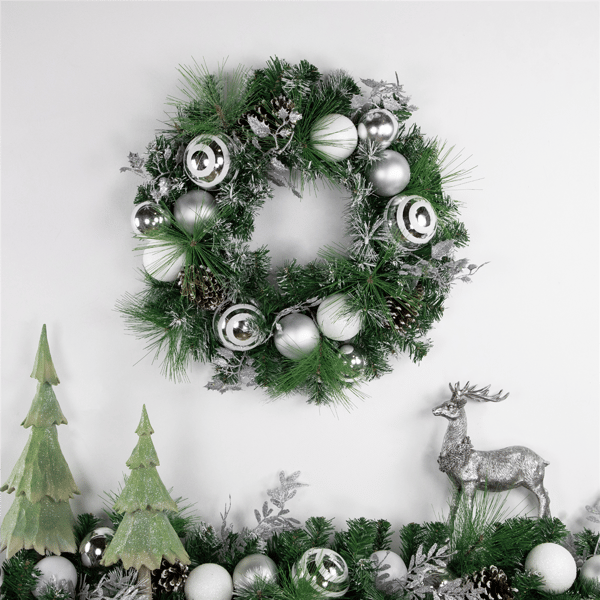 Northlight Pine Needle Christmas Wreath with Pinecone & Ornaments