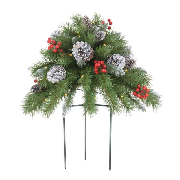 Puleo International 18in. Pine Cones & Berry Pre-Lit Urn Filler - image 