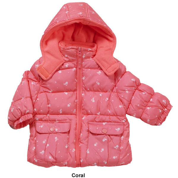 Baby Girl &#40;12-24M&#41; Pink Platinum&#174; Floral Print Puffer Jacket
