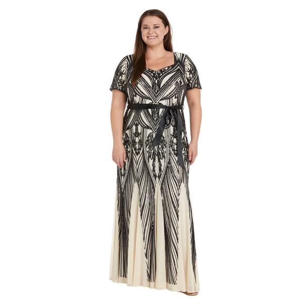 Plus Size R&M Richards Short Sleeve Sweetheart Neck Sequin Gown - image 