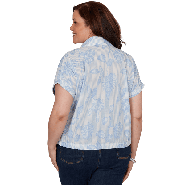 Plus Size Skye’s the Limit Sunny Blue Skies Floral Stripe Blouse