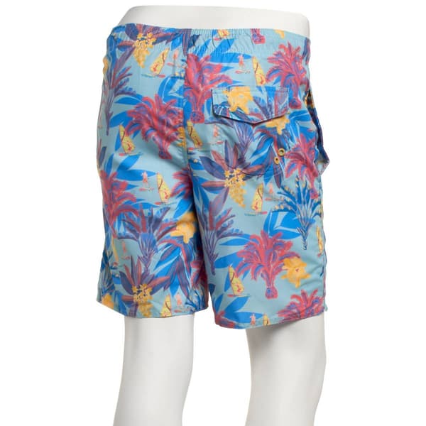 Mens Hawaiian Authentics Island Post Card Swim Trunks - Seafoam