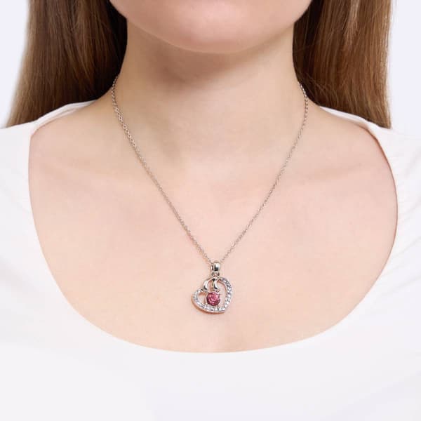 Athra Silver Plated Pink Crystal Heart Pendant Necklace
