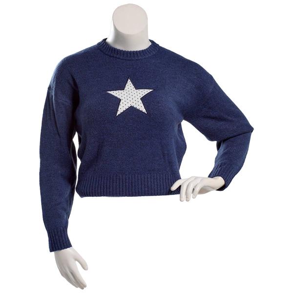 Juniors Derek Heart Long Sleeve Drop Shoulder Star Sweater - image 