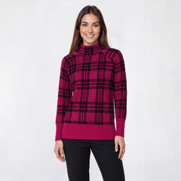 Womens Inner Circle Long Sleeve Plaid Pullover Sweater