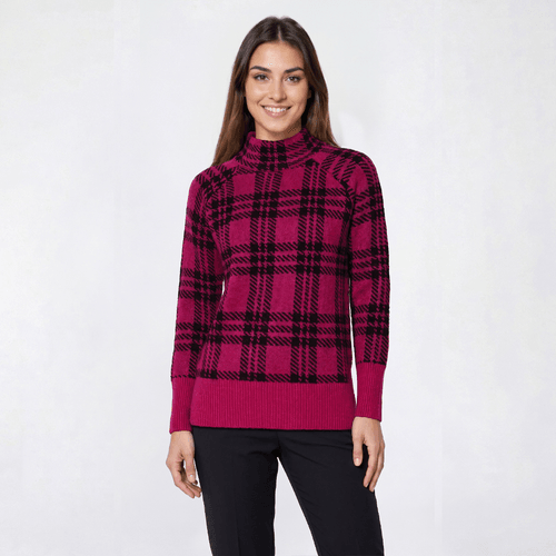 Womens Inner Circle Long Sleeve Plaid Pullover Sweater
