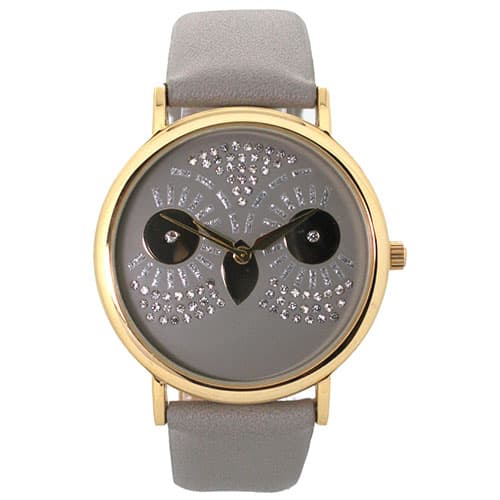 Womens Olivia Pratt Rhinestone Owl Watch -15525GREY - image 
