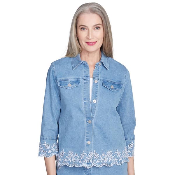 Womens Alfred Dunner Flower Power Floral Embroidery Jacket