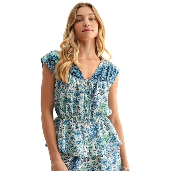 Womens CITY BLUES Cap Sleeve Button Front Peplum Blouse - image 