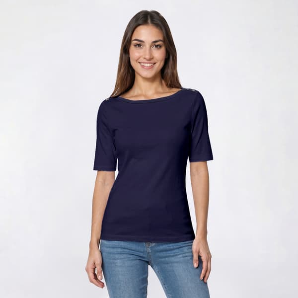 Petite Preswick & Moore(R) Elbow Sleeve Boat Neck Tee with Buttons - image 