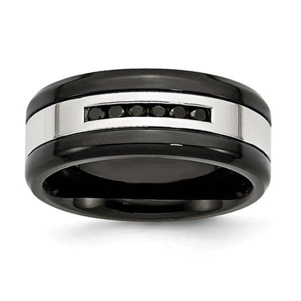 Mens Gentlemen's Classics&#40;tm&#41; Black Diamond 9mm Wedding Band - image 