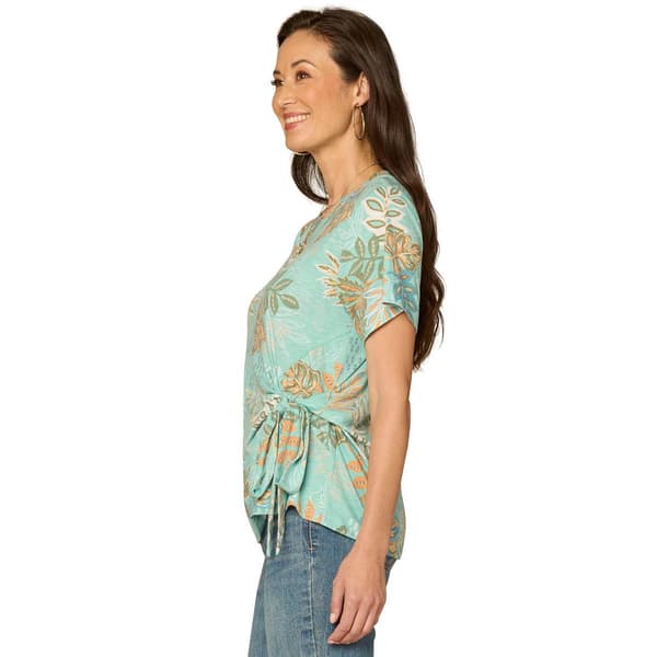 Womens Democracy Short Sleeve Side Tie Leaf Blouse