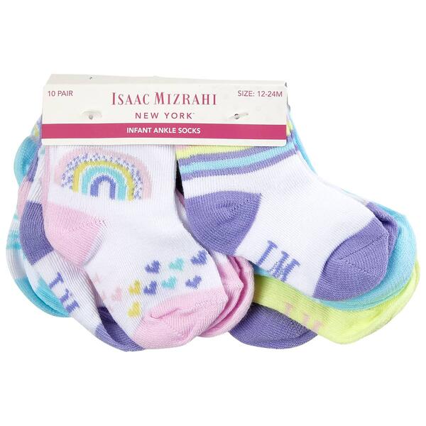 Baby Girl Isaac Mizrahi 10pk. Rainbow Hearts Ankle Socks - image 