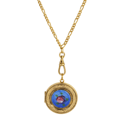 1928 28in. Gold-Tone Pink Flower Decal Locket Necklace