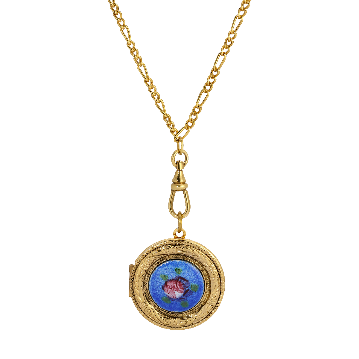 1928 28in. Gold-Tone Pink Flower Decal Locket Necklace