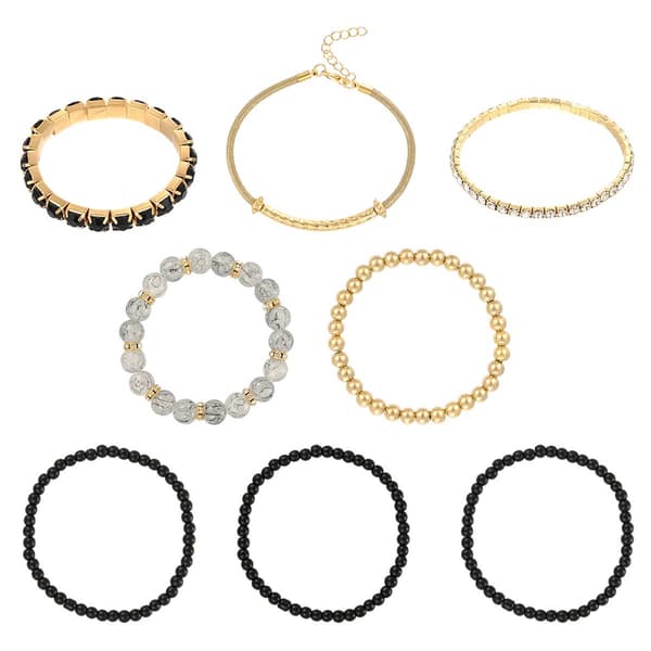 Ashley Cooper&#40;tm&#41; 8pc. Black & Gold-Tone Crystal Stretch Bracelets - image 