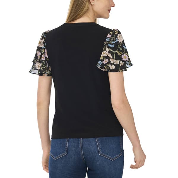 Womens Cece Short Sheer Floral Sleeve Solid Blouse
