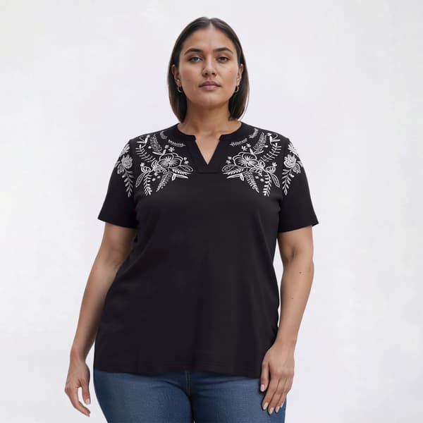 Plus Size Hasting & Smith Short Sleeve Split Neck Lurex Tee